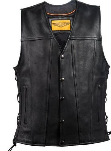 Men's Motorcycle Club vest Side lace leather vest with 2 Gun pockets inside.