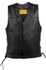 Men's Blk Motorcycle Club Leather vest with 2 Gun pockets & Side Laces