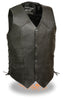 Men's Plain Snap button classic leather vest with four total pockets & Side Laces