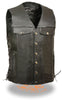 Men's Motorcycle Leather Vest Chest pockets with Side Laces & 2 Gun Pockets inside