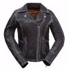 Women's Biker Distressed Seam Look Arcadia Blk Vented Zipper Leather Jacket Thick Leather