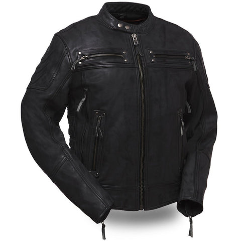 Mens Motorcycle Scoter blk Warrior vented leather jacket with intricate detailing