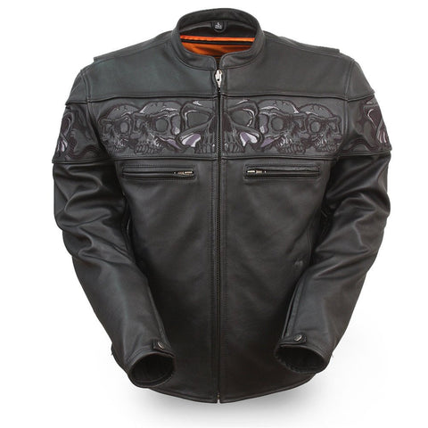 Men's Motorcycle High visibility reflective skull leather jacket thick leather
