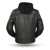 Men's Light weight Vendetta Blk Lamb Skin Leather Jacket with Removable Hoodie