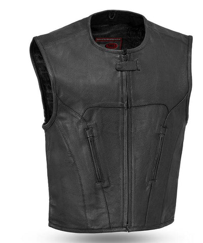 Mens Raceway Updated Swat Team Style Tactical Perforated Leather Vest
