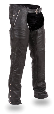 Men's motorcycle 2 Ultra deep pocket chap with Removable liner Blk 