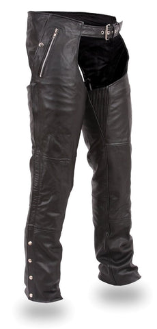 Men's motorcycle 2 Ultra deep pocket chap with Removable liner Blk