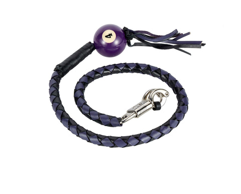 Motorcycle 42" Long Old School Get Back whip Blk & Purple Color with Number 4 Pool Ball