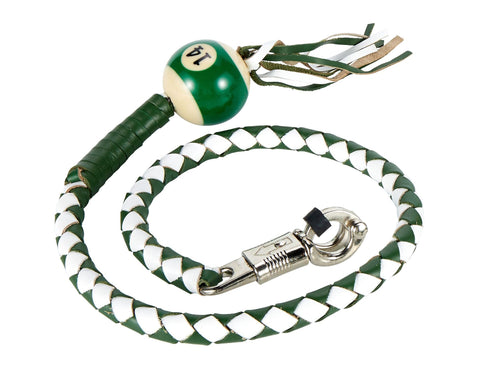 Motorcycle 42" Long Old School Get Back whip White & Green Color with Number 14 Pool Ball