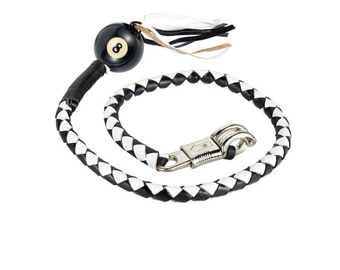 Motorcycle 42" Long Old School Get Back whip Blk & White Color with Blk Pool Ball