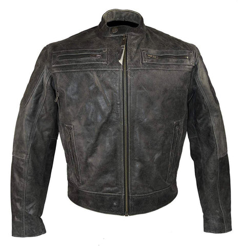 Mens Motorcycle Distressed Gray Scoter Riding Leather Jacket with Kidney padding back & Vents