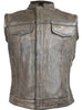 Mens Distressed brown high Zipper Son of anarchy leather vest with exterior Gun Pocket