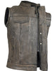 Mens Distressed brown high Zipper Son of anarchy leather vest with exterior Gun Pocket