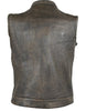 Mens Distressed brown high Zipper Son of anarchy leather vest with exterior Gun Pocket