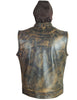 Men's Distressed Brn Son of Anarcy Patch holder Leather Vest Premium Soft Leather with Huddy