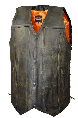 Men's Motorcycle biker distressed retro brn 10 pocket soft leather vest