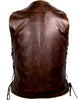 Men's Vintage Brn Light weight 10 Pocket Leather Vest with 2 Gun pockets