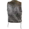 Men's Distressed Grey Gambler Patch holder Leather Vest with single panel back 