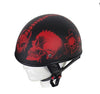 Motorcycle Riding Blk Flat DOT Approved with Red Horned Skeletons