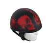 Motorcycle Riding Blk Flat DOT Approved with Red Horned Skeletons