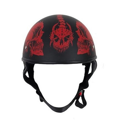 Motorcycle Riding Blk Flat DOT Approved with Red Horned Skeletons