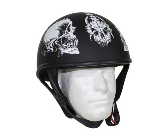 Motorcycle Riding Blk Flat DOT Approved with White Horned Skeletons