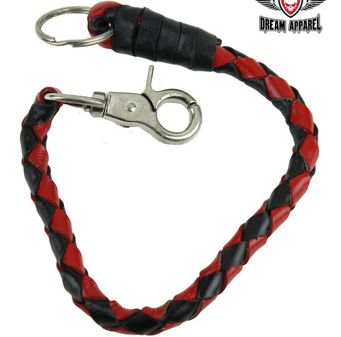Motorcycle 14" Blk & Red old school get back Real Leather whip with Key Chain