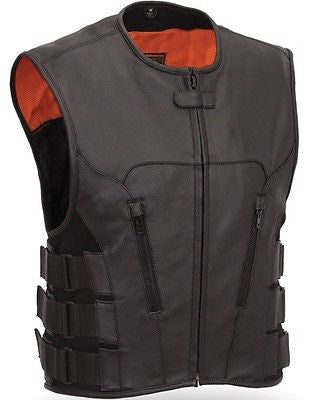 Men's Biker Updated SWAT Team Style Leather Motorcycle Vest 