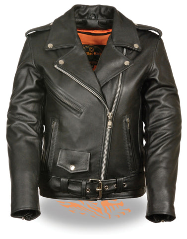 Women's Motorcycle Classic old school police style leather jacket with Gun pockets