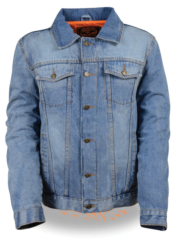 Men's Classic Denim Jean pocket shirt collar blue jacket with 2 Gun pockets