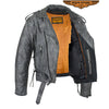 Men's Motorcycle riding Distressed Grey Police style leather jacket with 2 Gun pockets inside