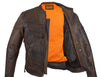 Men's Motorcycle Retro Brn Scoter Reflective Leather jacket with 2 Gun pockets