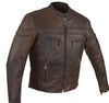 Men's Motorcycle Retro Brn Scoter Reflective Leather jacket with 2 Gun pockets
