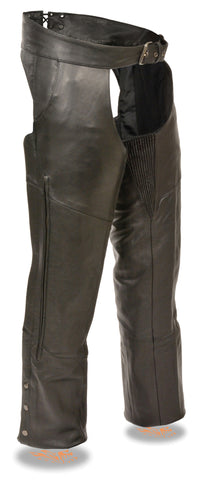 Men's Motorcycle Riding Blk Vented leather chap with Stretch Thighs