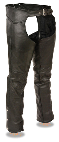 Men's Motorcycle Riding Blk Classic chap with Braiding soft leather