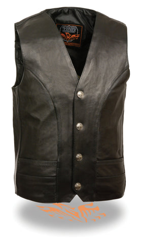 Men's Motorcycle Classic Buffalo Nickle Leather Vest W/2 Gun pockets