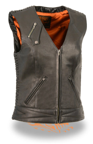 Motorcycle Ladies Vest with Crinkle Detailing & 2 Gun pockets inside and Single panel Back with reflective piping