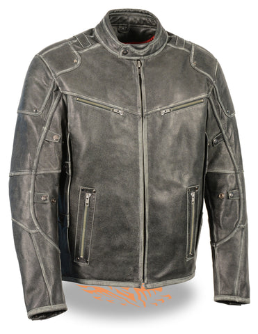 Men's Motorcycle Vintage Distressed Vented Leather jacket with 2 Gun pockets