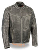 Men's Motorcycle Vintage Distressed Vented Leather jacket with 2 Gun pockets