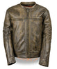 MEN'S MOTORCYCLE DISTRESSED BROWN SPORTY SCOOTER JACKET W/2 GUN POCKETS NAKED