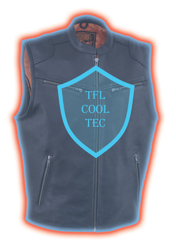Men's Zipper front leather vest with Cool tec designed & 2 gun pockets