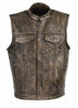 Mens Biker Riding Son of anarcy patch holder distressed Brn Leather Vest 2 Gun pockets