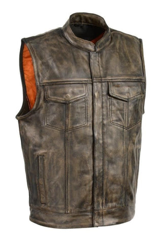 Mens Biker Riding Son of anarcy patch holder distressed Brn Leather Vest 2 Gun pockets