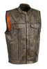 Mens Biker Riding Son of anarcy patch holder distressed Brn Leather Vest 2 Gun pockets