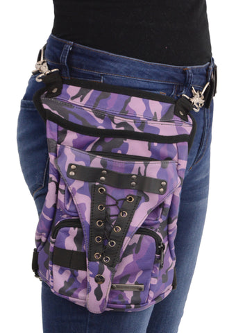Motorcycle womens Purple Camo Conceal Carry Thigh Leather waist Belt Riding Bag 