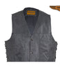 Men's Motorcycle Riding Distressed Grey 10 pocket leather vest single panel back