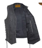 Men's Motorcycle Riding Distressed Grey 10 pocket leather vest single panel back