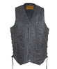 Men's Motorcycle Riding Distressed Grey 10 pocket leather vest single panel back