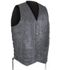 Men's Motorcycle Riding Distressed Grey 10 pocket leather vest single panel back