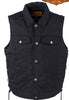 Men's Motorcycle Blk 8 Pocket denim shirt collar vest with side laces